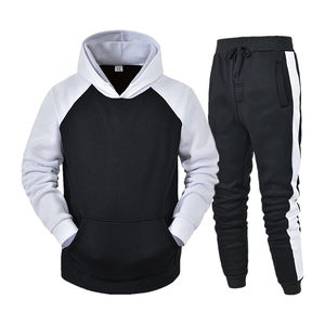 Ensemble de vêtements de sport décontractés pour hommes, survêtement à capuche noir blanc, survêtement, sweat-shirt respirant, pantalon 2 en 1, design d'hiver - Product Image 1