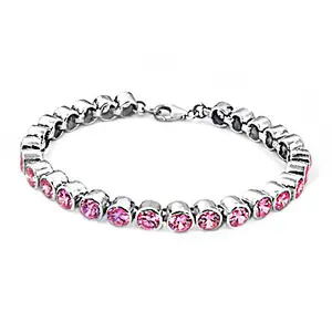 Silver Pink <b>Beaded</b> <b>Bracelet</b> with Garnet Amethyst Quartz Gems Gold Plated for Women's Daily Wear or Gift - Product Image 2