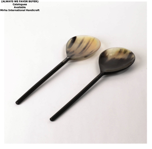 Cuillère à riz écologique en corne avec manche en corne de bœuf, serveur de salade de luxe unique en corne de buffle pour les fêtes, fabriqué en Inde - Product Image 4