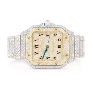 นาฬิกาผู้ชายสไตล์ฮิปฮอปสองโทน VVS Moissanite ประดับเพชรอาหรับหน้าปัดทองควอทซ์สี่เหลี่ยมธุรกิจแฟชั่นโบราณกีฬา - Product Image 1