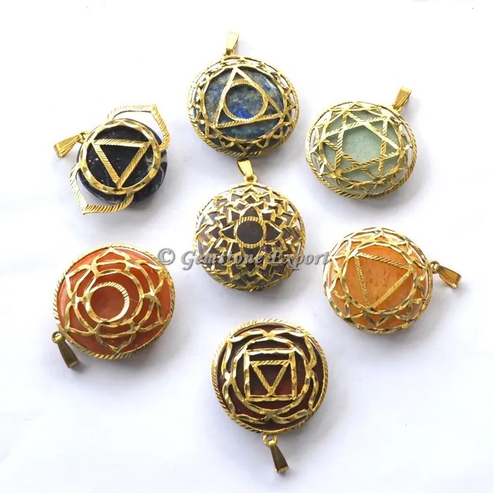 Seven Chakra Stone Metal Pendants Set