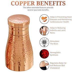 Botella de agua de dormitorio de diseño martillado de cobre puro de la más alta calidad con diseño de tapa a prueba de fugas 100% botella pulida de cobre puro - Product Image 6