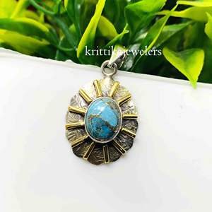 Colgantes y dijes de joyería fina de Plata de Ley 925, colgante de piedra preciosa turquesa de corte ovalado Natural con joyería al por mayor de latón - Product Image 3