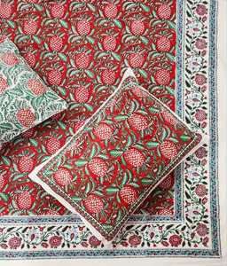 Luxurious Jaipuri <b>Super</b> <b>King</b> Size (108*108") Bed Sheet Hand-Crafted 100% Pure Cotton Red Green Hand Block Printed Bedding Set - Product Image 5