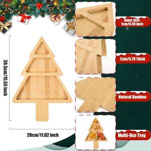 ถาดไม้ไผ่หลายช่องสำหรับใส่ของตกแต่งวันหยุดถาดไม้รูปทรงต้นคริสต์มาส - Product Image 2