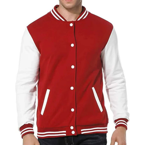 เสื้อแจ็คเก็ตวาร์ซิตี้สีแดงขาวสำหรับผู้ชาย ทรงปกติ สีพื้น ปิดด้วยกระดุม ปกเสื้อพับได้ สวมใส่สบายๆ ในฤดูใบไม้ร่วง - Product Image 6