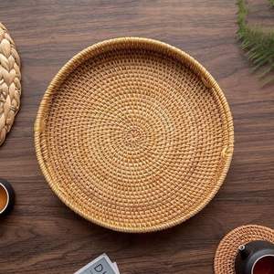 Vente en gros de plateaux à fruits ronds traditionnels en rotin naturel faits à la main de différentes tailles plateaux de service en rotin personnalisés plateaux de décoration intérieure - Product Image 3