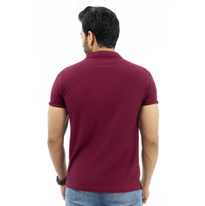 Kadia Men's Solid Maroon Cotton Pique for <b>Shirt</b> Short Sleeve <b>Gothic</b> Breathable Knitted Regular Fit Front Logo 180g - Product Image 2