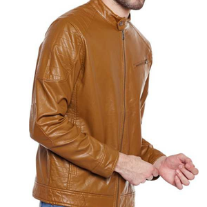 Vente chaude Veste en cuir pour homme sur mesure Coupe ajustée Col montant Fermeture éclair Décontractée Imperméable Respirante Vente d'hiver - Product Image 4