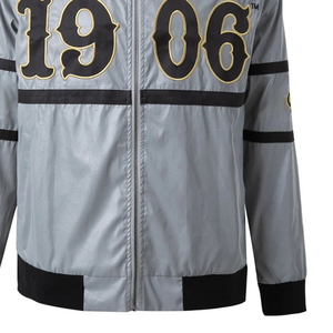 Veste bomber réfléchissante réversible 3M, veste urbaine de qualité supérieure, imperméable, style varsity, gris et violet, streetwear, devant - Product Image 5