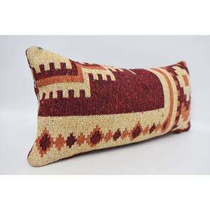 Almohada de lana bohemia de lujo roja Cojín de patrón vintage geométrico tejido de 12x24 pulgadas para uso en el hogar y el sofá - Product Image 3