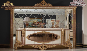 Mesa Consola de Madera de Teca con Acabado Brillante y Espejo, Mesa Consola Tallada a Mano para Comedor, Estilo Barroco Francés, Mesa Tallada a Mano, Canadá - Product Image 4