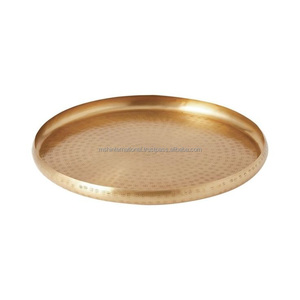 World Menagerie <b>Round</b> Antique Hand Hammered Metal <b>Serving</b> <b>Tray</b> With Copper Colar - Product Image 5
