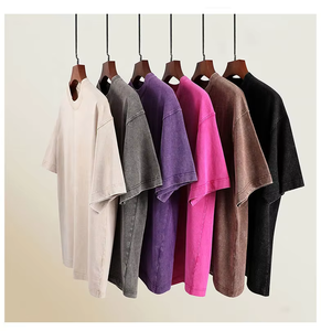 Streetwear Cut Edge Stone Camiseta lavada con ácido Distressed Boxy Cropped 100% algodón Tie Dye Sun Faded T Shirt para hombre - Product Image 5