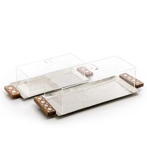 Plateau de nourriture en acier inoxydable martelé avec poignée en bois Plateau de service de nourriture de taille personnalisée au design attrayant à vendre - Product Image 2
