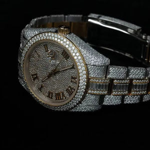 Montre mécanique Hip Hop de luxe ton or Moissanite diamant bande personnalisable de haute qualité en acier inoxydable résistant à l'eau analogique - Product Image 3