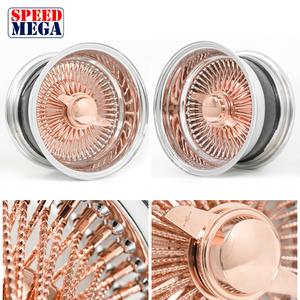 Ruedas de alambre con corte de diamante en oro rosa 14x6 LA Wire 100 radios, enlace recto, offset inverso, labio cromado - Product Image 2