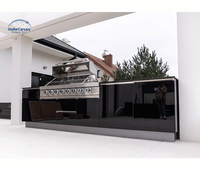 Cuisine extérieure moderne personnalisée en acier inoxydable avec évier, robinet, charnières, portes vitrées et ensemble barbecue complet pour appartement