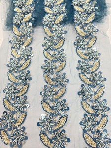 Tissu en dentelle brodée sarcelle de haute qualité pour la couture ou un design floral élégant disponible au meilleur prix de l'Inde - Product Image 5