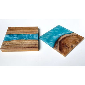 Juego de Posavasos Cuadrados de Resina Epoxi Negra y Madera de Mango Hechos a Mano con Soporte, Decoración Moderna para el Hogar, Juego de Regalo de Posavasos para Bebidas, Precio de Fábrica - Product Image 6