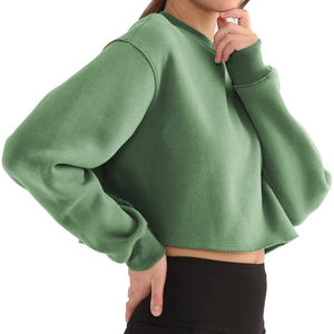 Venta al por mayor de manga larga de cuello redondo Crop Top Casual sólido de ajuste suelto de entrenamiento recortado pulóver sudadera para las mujeres - Product Image 3