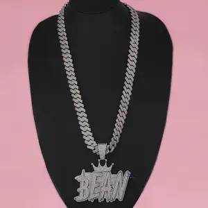 15 mm iced out mens cuban chain with stylish custom name pendant hip hop collection crafted in 14kt white gold labgrown diamond