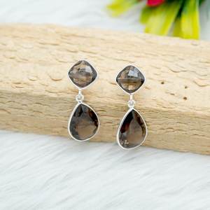 ต่างหูเงินสเตอริง925ต่างหูเม็ดเดี่ยวอัญมณีควอตซ์แบบรมควันทำด้วยมือเครื่องประดับโรสโกลด์ของขวัญที่สมบูรณ์แบบสำหรับเธอ - Product Image 2