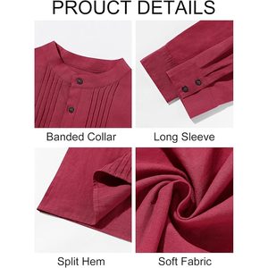 Caftan pour hommes Thobe Boutonné Casual Henley Chemises Robe à manches longues Coton Lin Musulman Robe Chemise - Product Image 5