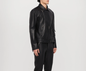 แจ็กเก็ตหนังแท้คอตั้งสำหรับผู้ชายเสื้อมีซิปย้อมสีล้วนสำหรับฤดูหนาว - Product Image 4