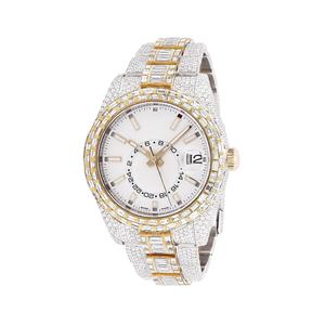 Montre pour homme en acier inoxydable entièrement sertie de diamants VVS1 Moissanite bicolore automatique avec date GMT en gros et à bas prix - Product Image 6