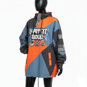 Veste coupe-vent de qualité supérieure pour femmes Tissu polyester Orange Bleu Gris Couleur Block Design Logo personnalisé Imprimé Veste à écussons pour femmes - Product Image 4