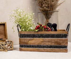Meilleur organisateur de table porte-cuillère en bois à 3 compartiments avec poignée en métal à bas prix de l'exportateur indien - Product Image 2