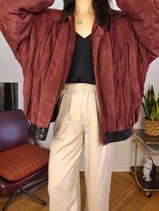 Blazer en peau de mouton à double boutonnage pour femme Doublure en daim et soie Coupe-vent Veste à boutons Teinture unie Motif uni Printemps Hiver Automne - Product Image 5