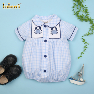 Pantalones cortos de niño con bordado de cangrejo personalizado con burbuja a mano, ropa de bebé ahumada para verano, OEM, ODM, saludable, para el verano - Product Image 2