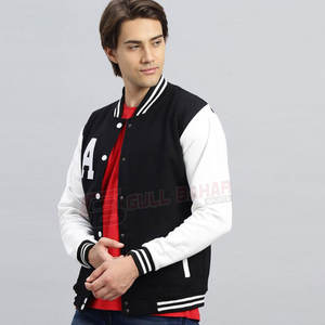 Chaqueta universitaria de corte clásico para hombre con botones a presión y mangas de contraste Chaqueta universitaria con logotipo bordado personalizado para hombre - Product Image 4