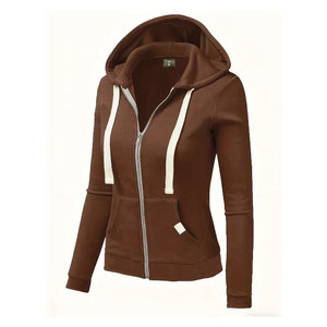 เสื้อสเวตเชิ้ตมีฮู้ดแบบซิปสำหรับผู้หญิง คุณภาพเยี่ยม สีกรมท่า มีกระเป๋า แขนยาว สวมใส่สบาย ทรงหลวม ปิดด้วยซิปด้านหน้า - Product Image 6