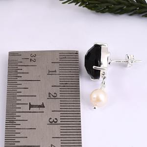 ต่างหูเงินแท้ 925 นิลดําพร้อมต่างหูมุกหยด - Product Image 2