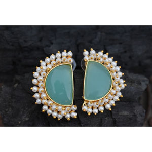 new designer latest fashion trending goldplated light <b>weight</b> stone stud <b>hoop</b> Brass Earrings for girls and women - Product Image 4