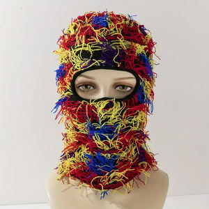 Hip Hop Winter Full Face Ski Mask Fur Furry Fuzzy Grassy Knit Máscara de esquí Pasamontañas desgastado con logotipo personalizado - Product Image 4