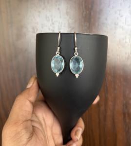 Pendientes de Aro de Plata de Ley 925 con Cristal de Aguamarina, Forma Ovalada, Regalo Elegante para Mujer - Product Image 3