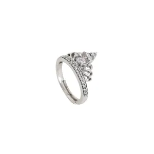 Bague en argent 925 en forme de couronne avec diamants, alliance de fiançailles pour femme, sertissage pavé, style romantique, bijoux fins - Product Image 4