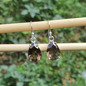 Boucles d'oreilles en argent sterling 925 faites à la main Quartz fumé plaqué or topaze diamant mariage fiançailles Fine Piercing bijoux cadeau - Product Image 4