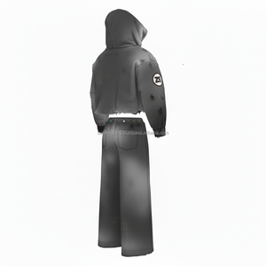 Chándal Premium 340 GSM de algodón y poliéster con cremallera, color gris oscuro desteñido con logotipo de diamantes de imitación bordado, diseño personalizado - Product Image 5