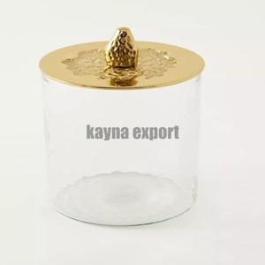 Venta al por mayor elegante Flor de Oro TAPA DE Metal Color ámbar vidrio fruta seca azúcar tarro de almacenamiento bote cilindro elegante cubierta de almacenamiento de alimentos - Product Image 5