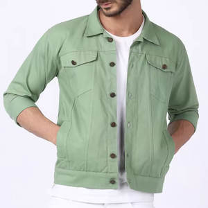 Custom Color and Size Men <b>Denim</b> <b>Jacket</b> From Pakistan Stand Collar <b>with</b> Front Embossed Logo Design - Product Image 1