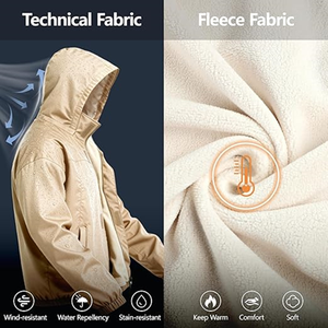 Veste Softshell en polaire imperméable et coupe-vent pour homme avec capuche amovible, veste bomber réversible coupe-vent - Product Image 3