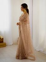 Saree sutra Satin lembut eksklusif dengan bordir indah pakaian pernikahan India dan pakaian pesta Saree untuk wanita