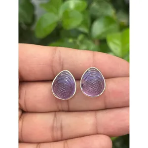 925 Silver Natural <b>Amethyst</b> <b>Stud</b> <b>Earrings</b> Water Drop Shape Bezel Setting 14K 18K Gold Rose Gold Plating 18K Gold Diamond Pearl - Product Image 1