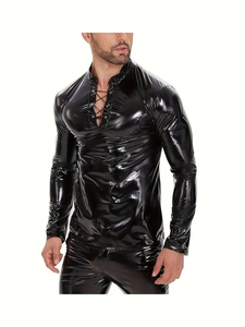 Vêtements de rue pour hommes en cuir 100% écologique, sur mesure, de haute qualité, coupe classique, manches longues, col rabattu, noir, tricoté, respirant - Product Image 4