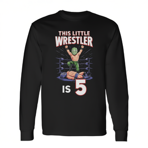 Camiseta de manga larga para fiesta de cumpleaños de 5 años con estampado de luchador pequeño, promocional para aficionados a la lucha libre - Product Image 2